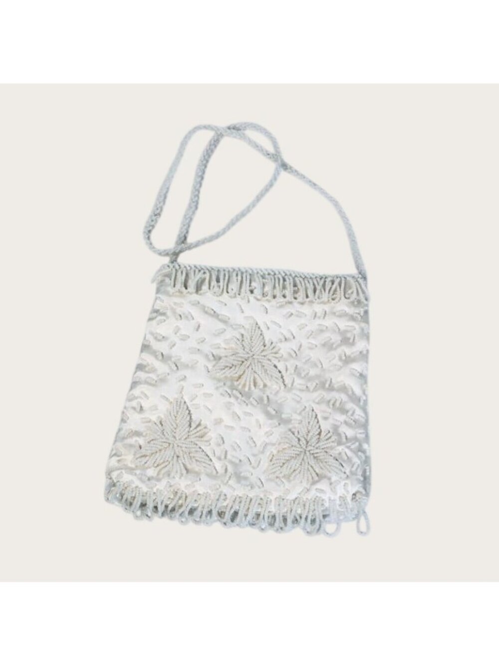 Vintage White Satin Beaded Purse Fine Arts Bag Co Inc New York Made in Hong Kong